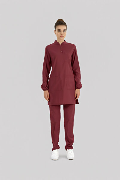 ÇİZGİ MEDİKAL Biking Red Tesettür Hakim Collar Doctor Nurse Medical Scrubs Se...