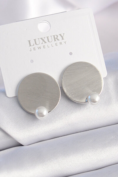 Nehir Stylish Brass Silver Color Plate Model Pearl Detail Women's Earrings Te...