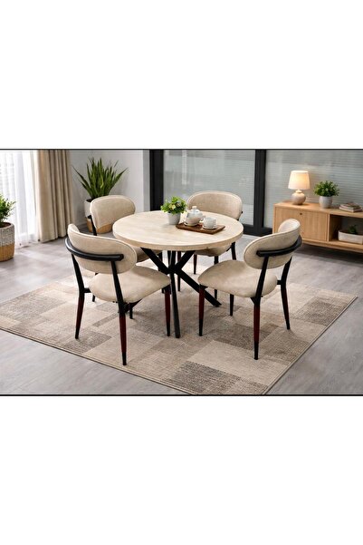 İdeal Amed masa takımı 4 sandalyeli krem