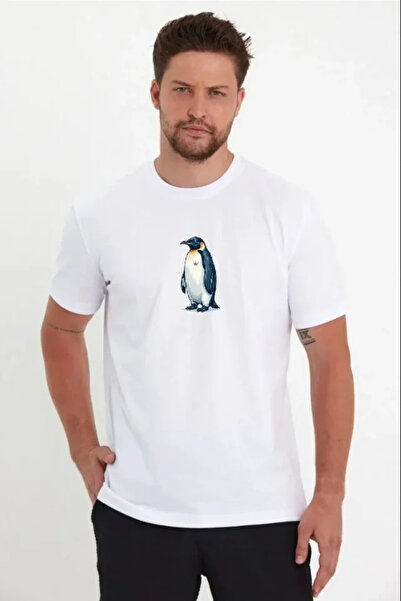 modi Back Printed Men's Casual Style White - Survivor Penguin Themed, Philoso...