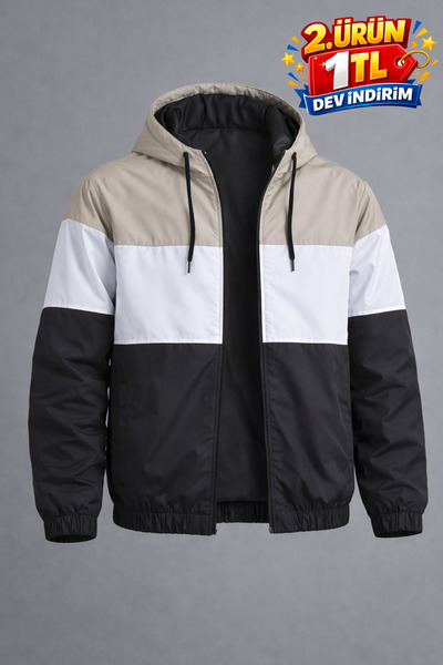 DAMGA JEANS Men's Trendy Patterned White Zippered Raincoat