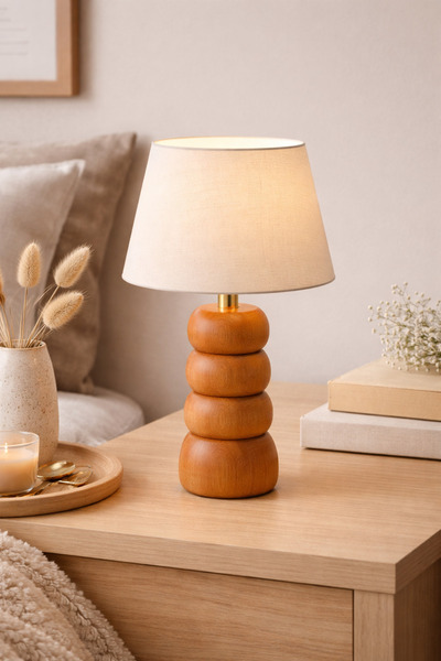 Vinner Minimal Ahşap Abajur Krem Şapkalı Modern Masa Lambası 33 cm – Minimal ...