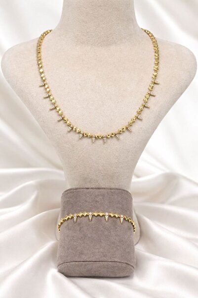 XUPING JEWELRY Zirkon Taşlı Üçgen Model Xupıng Çelik Kolye Bileklik Takı Seti