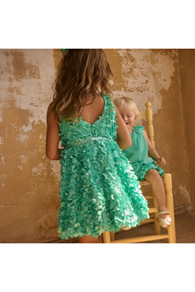 Abel and Lula Girl's Flower Bouquet Lux Dress L26Y5038-Water Green