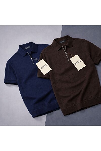 zs zaos fashion Σετ 2 ανδρικών πλεκτών μπλουζών poloyaka από πολυεμίδιο, άνετ...