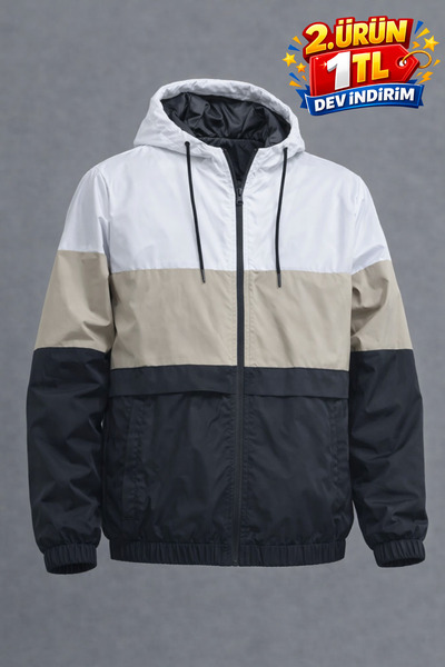 DAMGA JEANS Ανδρικό αδιάβροχο με μοντέρνο σχέδιο σε μπεζ χρώμα με φερμουάρ