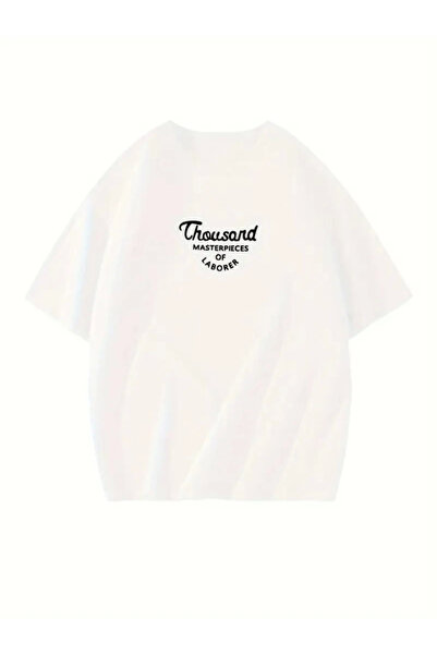 modi Printed Women's Casual Style White Thousand Oversize Crew Neck T-Shirt