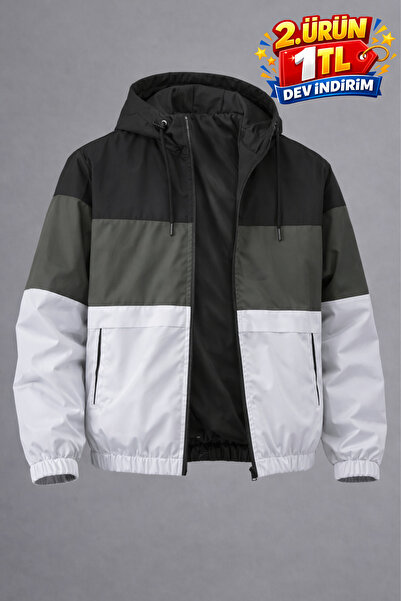 DAMGA JEANS Men's Trendy Patterned Khaki Zippered Raincoat