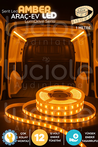 Empressco 1m Amber 12V Şerit LED, Araç İçi Sıcak Turuncu Işık, Kesilebilir, Y...