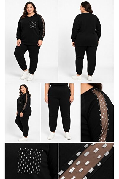 BİrHoşButik Plus Size Full Lycra Pockets Tulle Elastic Waist Crewneck Trendy ...