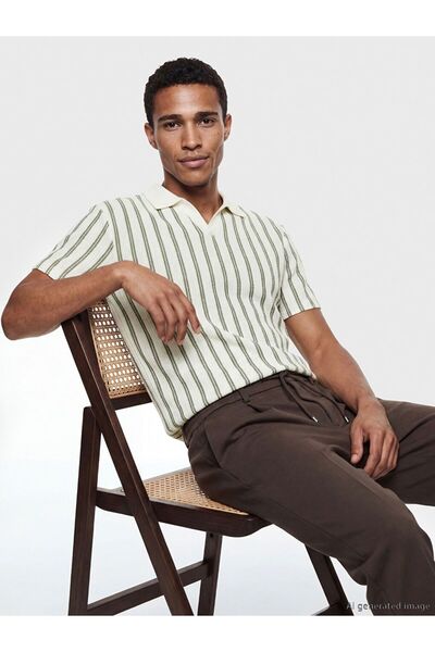 LC Waikiki Ανδρικό πλεκτό μπλουζάκι με γιακά πόλο και ρίγες