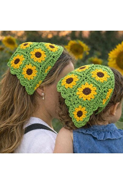 EMKSHOP Mother and Daughter Set Hand Knitted Bandana Set