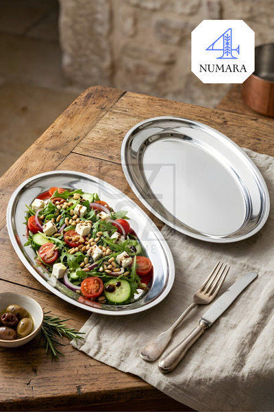 ÖzSa Home Ovalis 2'li Çelik Meyve Salata Meze Tabağı Servis Sunum Parlak Kayı...