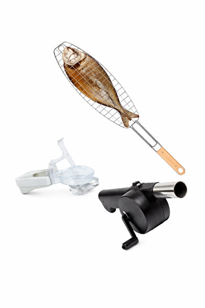 Generic طقم أدوات شوي وتنظيف السمك 3 قطع – شبك شوي مع أداة تثبيت وقاطع – مناس...