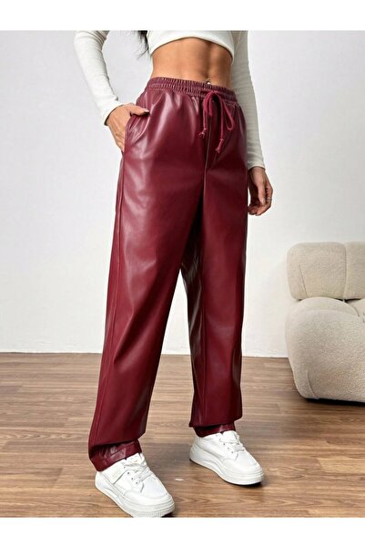 modi Women's Comfortable High Waist Lace-Up Leather Trousers
