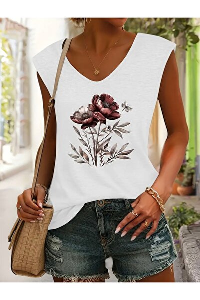 FUFLUNS ΓΥΝΑΙΚΕΙΟ ΑΜΑΝΙΚΟ ΜΠΛΟΥΖΑΚΙ OVERSIZE ΜΕ ΣΤΑΜΠΑ ΑΝΘΕΩΝ ΚΑΙ ΦΥΛΛΩΝ