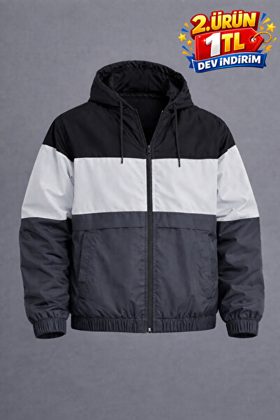 DAMGA JEANS Men's Trendy Patterned Smoked Zippered Raincoat