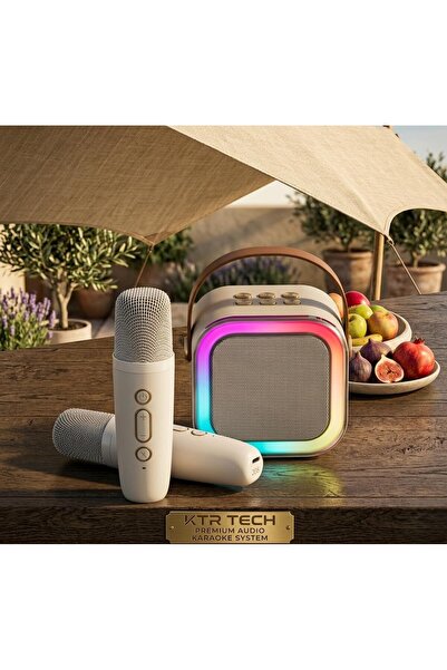 KTR TECH Karaoke Bluetooth Hoparlör Kablosuz Çift Mikrofonlu Rgb Led Işıklı 5...