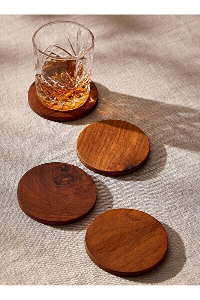 Rivina 4 Pieces of Flat Model Round Wooden Coasters, Cup Saucers, Coasters 10 cm
