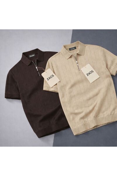 zs zaos fashion Σετ 2 ανδρικών πλεκτών μπλουζών poloyaka polyemid, άνετα, ελα...