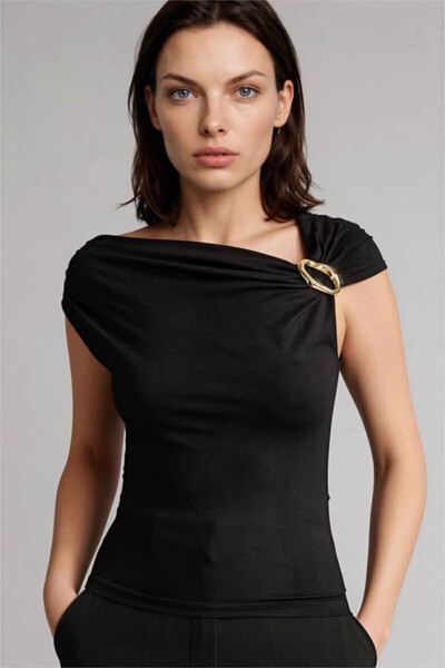 DeFacto Slim Fit Boat Neck Black Women's T-Shirt H1586Ax/Bk81