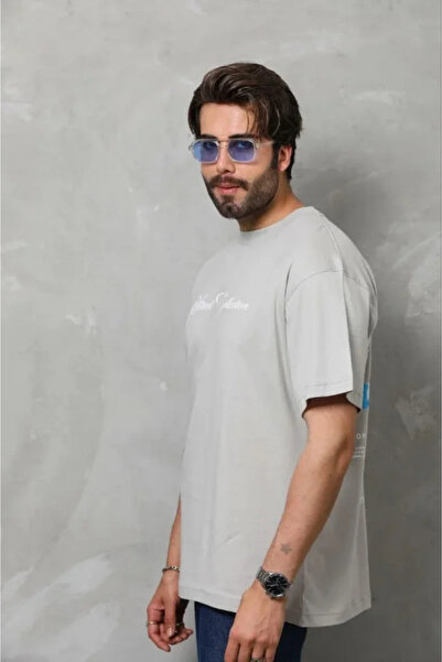 modi Printed Men's Gray Short Sleeve Crew Neck Regular Fit Comfortable Fit Ca...