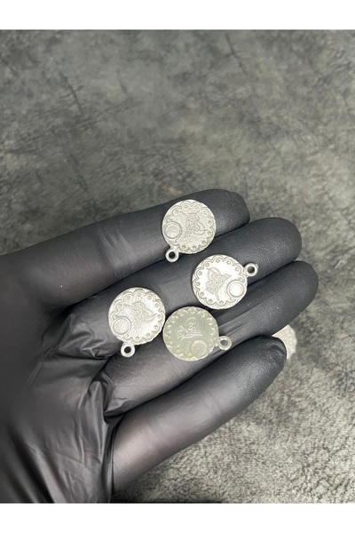 Mos Tespih 12 Pieces of Ottoman Emblem Silver Color Metal Tassel Pendant Jewe...