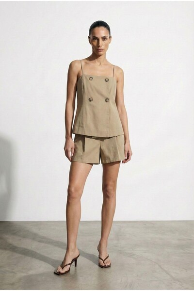 Quzu Button Detailed Blouse Beige