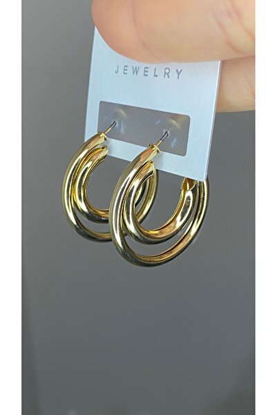 SELUVİA Steel Double Model Thick Hoop Earrings – Steel Gold Women's Hoop Earr...