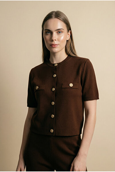 Shophia Gold Buttoned Knitwear Blouse