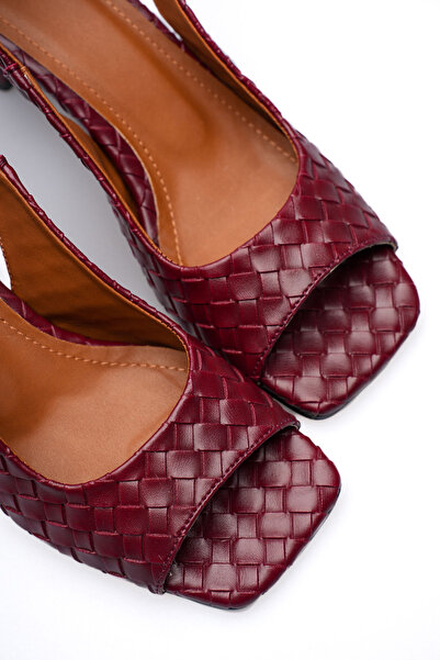 Long Star Γυναικεία μπορντό πλεκτά σανδάλια με μοτίβο και αγκράφα, με χοντρό ...