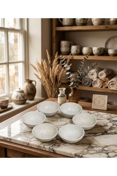 Si Sorti Ceramics El Yapımı Papatya Desenli Seramik Sosluk ve Çerezlik - Mini...