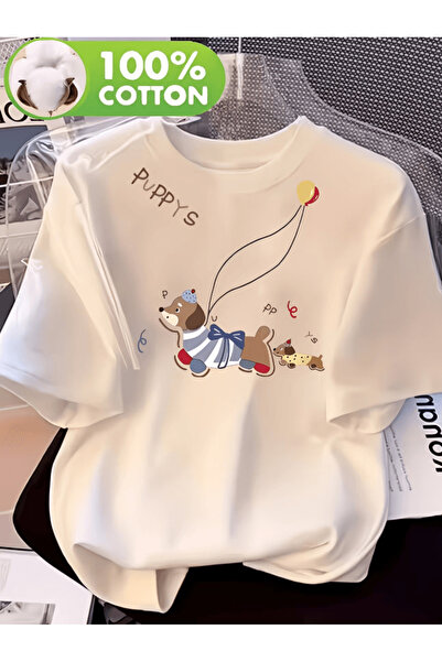 one button Μπλουζάκι με στάμπα Cute Puppys Premium Oversize