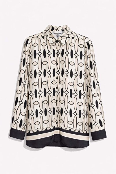 Mixray 4510 Women's Mixed Patterned Satin Shirt Ecru