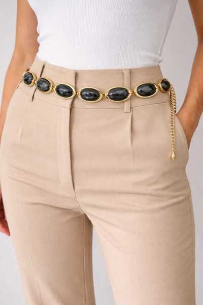 beyna aksesuar Colorful Plastic Bead Detailed Women's Waist Cord with Gold Ch...