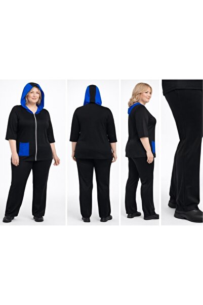 BİrHoşButik Plus Size Full Lycra Hooded Zippered Pocket Elastic Waist Trendy ...