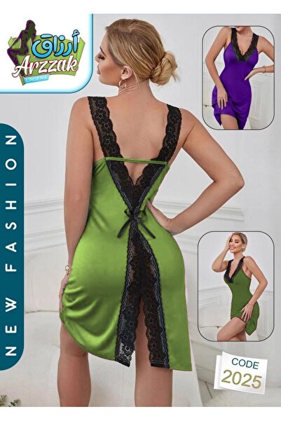 ARZZAK 2025 Women's Lace Satin Nightgown Open Back Design Sleepwear