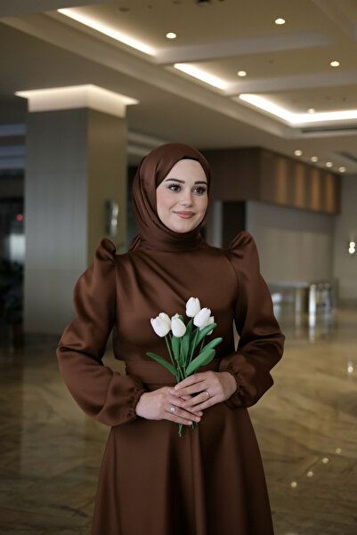 By Atelier Acı Kahve Diana Shoulder-Piped Hijab Evening Dress