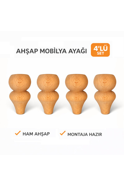 M02 - Ünite Ayağı | Konsol Ayağı | Kayın Ahşap 4'Lü Set - 12 cm