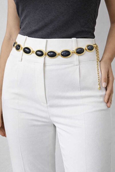 beyna aksesuar Colorful Plastic Bead Detailed Women's Waist Cord with Gold Ch...