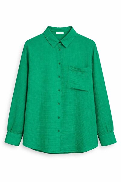 Mixray 3833 Women's Oversize Muslin Shirt with Pockets Green
