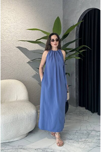 manana fashion Lyocell Fabric Strappy Long Khaki Dress