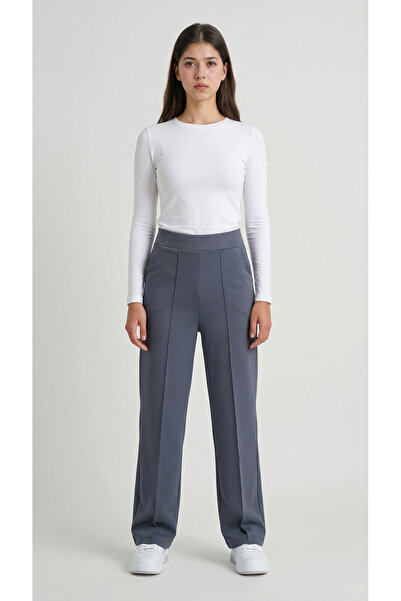 MODASPARK Anthracite High Waist Women's Palazzo Trousers with Pockets