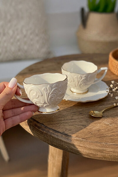 Ela&Elis Linda Embossed Pattern Gold Gilded Coffee Cup Set for 2 People (Box ...
