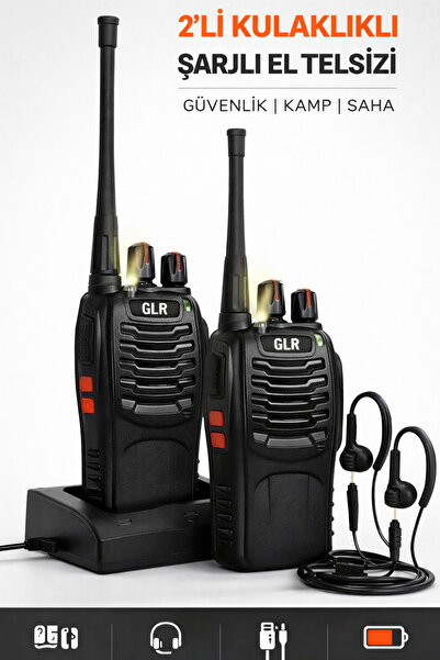 Yellowtech 2’li Şarjlı El Telsizi Seti Kulaklıklı UHF Kamp Güvenlik Depo Saha...