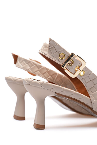 Long Star Γυναικεία μπεζ πλεκτά σανδάλια με αγκράφα και χοντρό τακούνι, ειδικ...