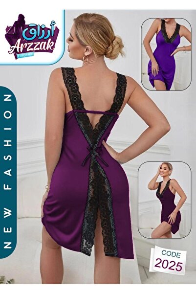 ARZZAK 2025 Women's Lace Satin Nightgown Open Back Design Sleepwear