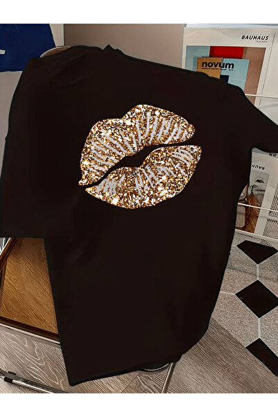 one button Μπλουζάκι Premium Oversize με στάμπα Gold Lip Design