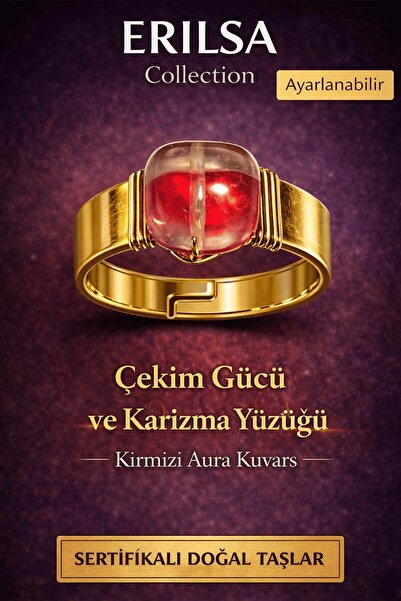 Erilsa Certified Red Aura Quartz Natural Stone Ring – Adjustable for Manifest...