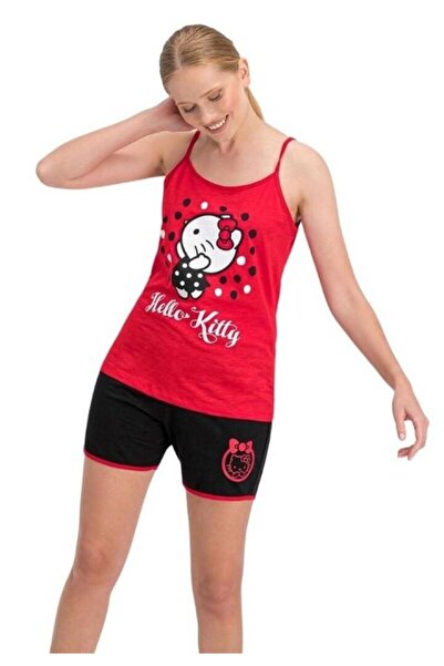 BOYRAZ Women's "Hello Kitty" pajamas - red tank top and black shorts, 100% Co...